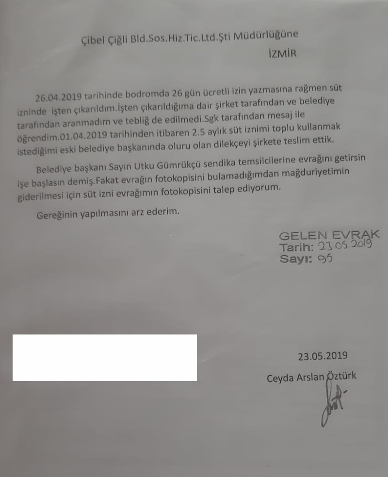 Çiğli’de süt iznindeyken işten çıkarılan anne adalet arıyor