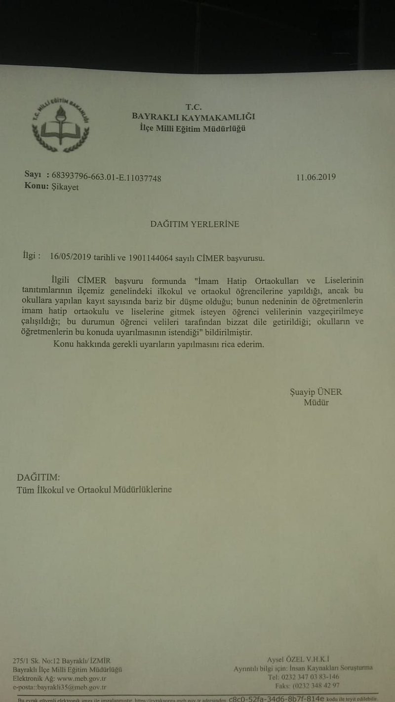 Milli Eğitim Müdürlüğünden öğretmenlere imam hatip fırçası