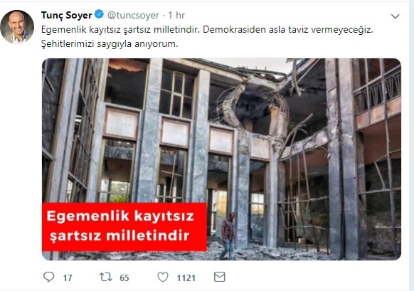Başkan Soyer’den 15 Temmuz paylaşımı