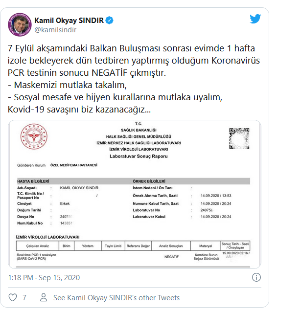 CHP'li Sındır'ın test sonucu belli oldu