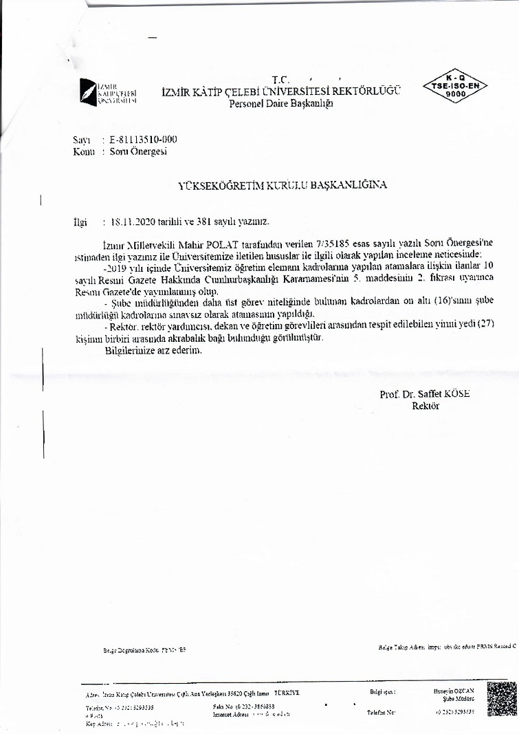 İKÇÜ’deki torpil CHP’li Polat’ın soru önergesi ile belgelendi!